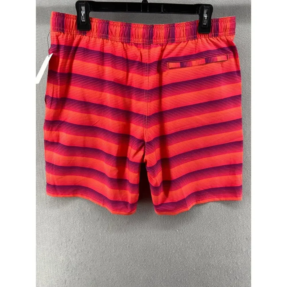NWT Devereux‎ Board Shorts Mens Sz L Orange Stripe Athletic Stretch Water Swim